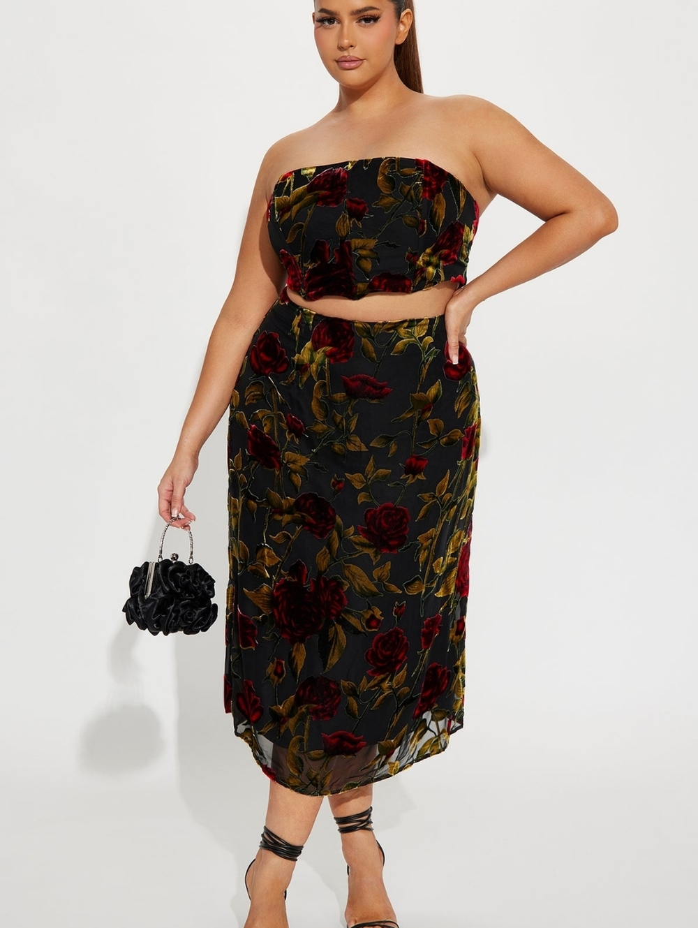 Fashion Nova Floral Velvet Midi Skirt Set - Picture 2 of 8